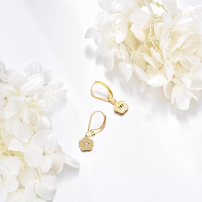 DOVRAN 10K 14K Solid Gold Leverback Earrings for Women Real Yellow Gold Filigree Dangle Earrings Trendy Jewelry Birthday Christmas Gifts for Wife Mom