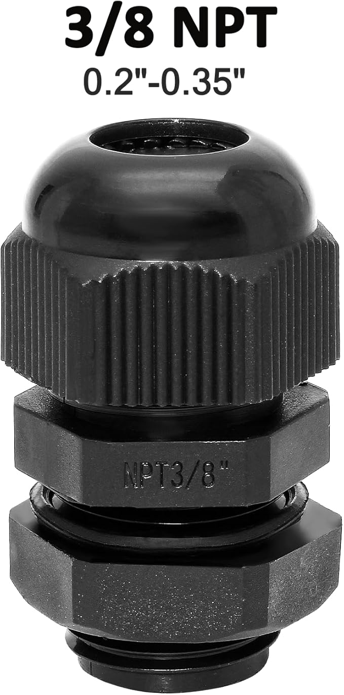 20 Pcs 3/8" NPT Nylon Cable Glands, IP68 Waterproof Adjustable Cord Grip Cable Connector Strain Relief Wire Protectors for 5-9mm Cable Diameter, Black