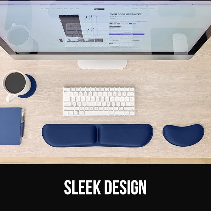GORILLA GRIP Silky Gel Memory Foam Keyboard Wrist Rest for Computer and Mouse Pad, Ergonomic Design Typing Support, Desk Office Supplies, Hand & Arm Mousepad Cushion and Coaster 3 Piece Set Navy Blue