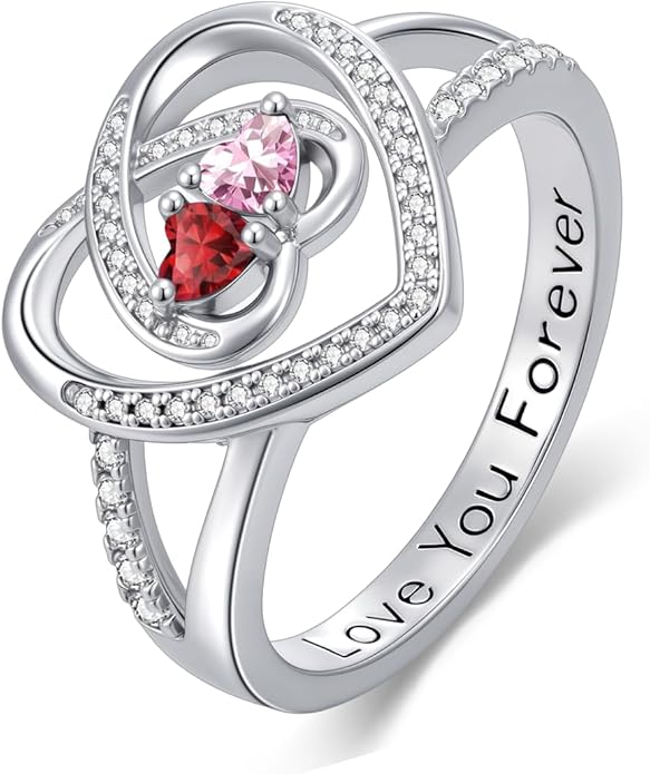 Valentine's Day Gifts for Women Birthstone Rings for Women Heart Statemet Engagement Eternity Wedding Promise Rings Jewelry Anniversary Christmas Valentine Mothers Day Birthday Gifts for Wife Her Girlfriend