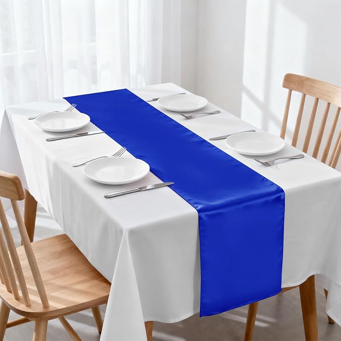 10 Pack Satin Table Runner Royal Blue 12 x 108 Inch Long,Satin Silk Table Runner for Wedding,Birthday Party and Banquet(Royal Blue,10 Pack)