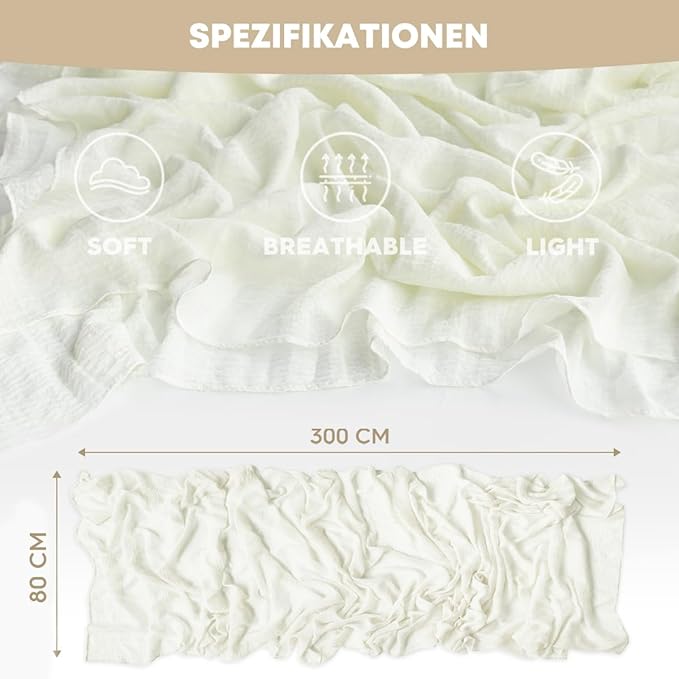 Artoid Mode Boho Cheesecloth Gauze Ivory Wedding Table Runner, 120 Inch Seasonal Fabric Kitchen Dining Holiday Table Decor for Home Party Indoor
