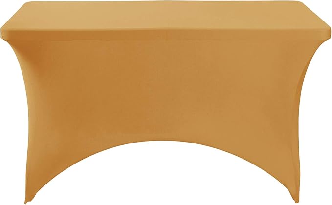 FORLIFE Spandex Table Covers - Fitted 4ft Rectangular Tablecloth, Stretch Patio Table Cover for Wedding, Banquet, Party (Gold)