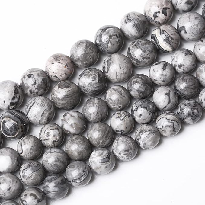 4mm 90pcs A+ Natural Map Jasper Gemstone Beads Gray Energy Stone Healing Power for Jewelry Making DIY Bracelet (Grey Map Stone, 4mm)
