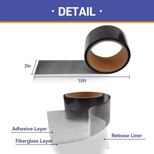 HA SHI Screen Repair Kit for Windows or Doors (2" x 15FT, Black) 3-Layer Strong Adhesive Tape, Made in Korea, Ease-Installation Fiberglass Covering Mesh