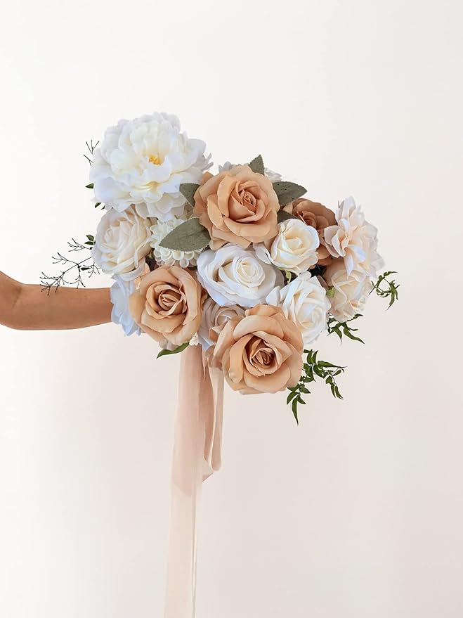 Roses Artificial Flowers Nude Bouquet Box Set for DIY Wedding Centerpieces for Table Bridal Baby Shower Decorations Party Home Decor Indoor Outdoor Faux Silk Floral Arrangements
