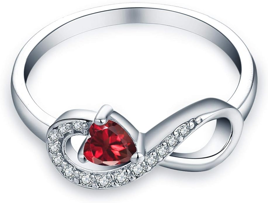 JO WISDOM Promise Ring for Women Sterling Silver Infinity Heart Promise Rings for Her Birthstone Cubic Zirconia Friendship Ring Size 5-12