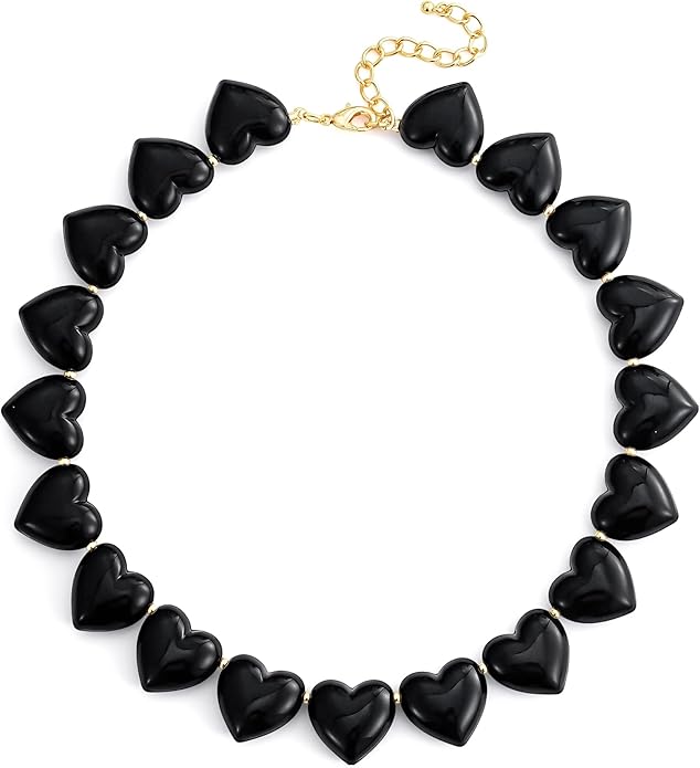 YUJIE Amber Acrylic Heart Choker Necklace for Women Vintage Punk Chunky Necklace Trendy Fashion Accessory