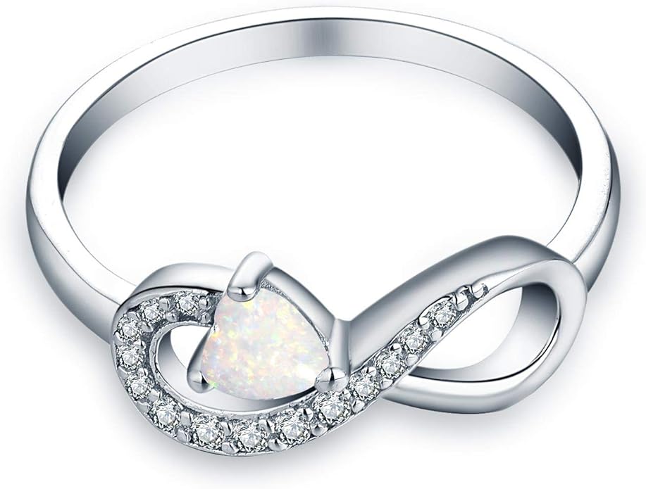 JO WISDOM Promise Ring for Women Sterling Silver Infinity Heart Promise Rings for Her Birthstone Cubic Zirconia Friendship Ring Size 5-12