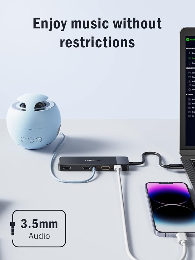 Lemorele USB C Docking Station for Laptop, 10 in 1 Triple Display Monitors Adapter w/4K Dual HDMI, 1080P VGA, 3 USB3.0/2.0, TF/SD 2.0, 3.5mm Audio, 100W PD, for MacBook, HP, Dell, Lenovo, Surface
