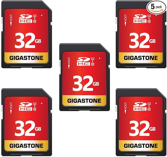 GIGASTONE 32GB SD Card 5 Pack UHS-I U1 Class 10 SDHC Memory Card Full HD Video Compatible with Canon Digital Camera, SPYPOINT TACTACAM Trail Camera, with 5 Mini Cases