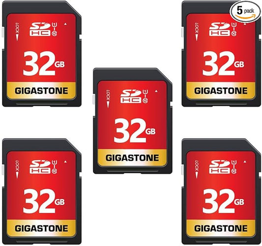 GIGASTONE 32GB SD Card 5 Pack UHS-I U1 Class 10 SDHC Memory Card Full HD Video Compatible with Canon Digital Camera, SPYPOINT TACTACAM Trail Camera, with 5 Mini Cases