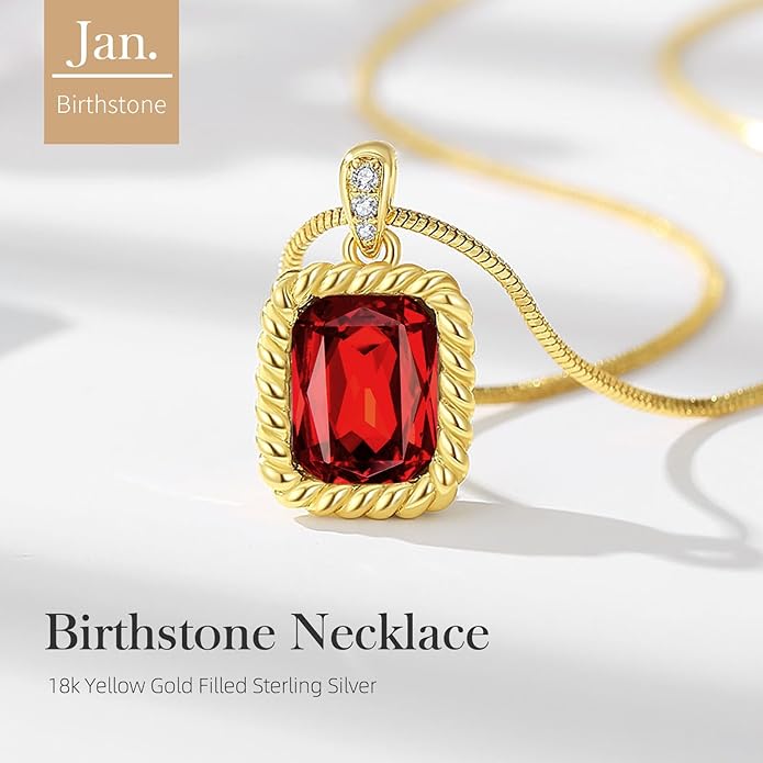 Valentine's Day Gifts for Her-18K Gold Plated Dainty Square Crystal Birthstone Necklace,Gold Jewelry for Women,Anniversary Birthday Gifts for Women Her Wife Girlfriend Mom Womens Necklace Jewelry