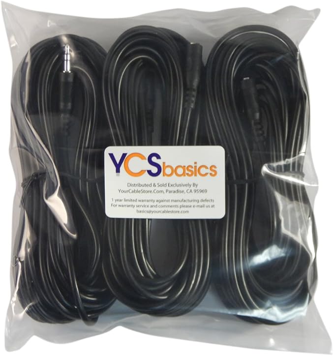 Three Pack of YCS Basics 25 Foot 3.5mm Stereo Headphone/AUX Extension Cable Male/Female