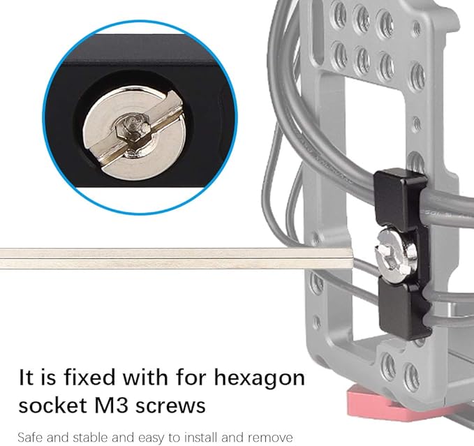 Camera Cage Cable Clamp, CNC Integrated Mounting Clamp, 1/4" Universal Portable Cage Fitting Wire Clip for Camera Data Cable Management