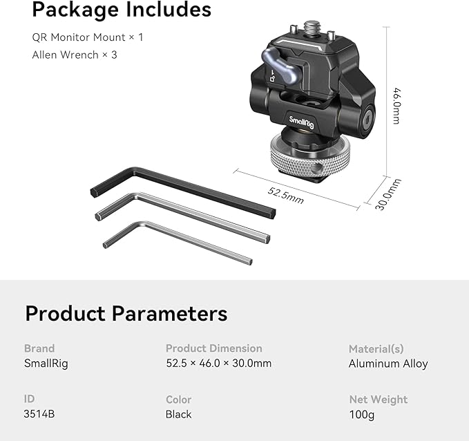 SmallRig Quick Release Camera Monitor Mount with Cold Shoe, Supports Swivel 360° and Tilt 170° Adjustable, Drop-in HawkLock Camera Hot Cold Shoe Monitor Holder for 5" & 7" Monitor - 3514C