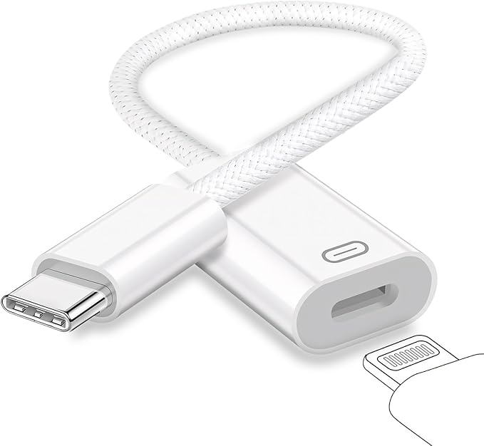 USB C to Lightning Headphone Audio Adapter, Type C Male to Female Lightning Earphone Converter with Charge/Data Transfer, Compatible with iPhone 17/16/15 Plus/Pro/Max, iPad Pro/Air 6/5/4, MacBook