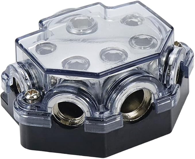 2pc Power Distribution Block Car Audio 1 in 5 Ways Out Car Audio Distributions Block 0 Gauge Input 2/4/8 Gauge Out Ground Cable Splitter Distribution Blocks for Automotive