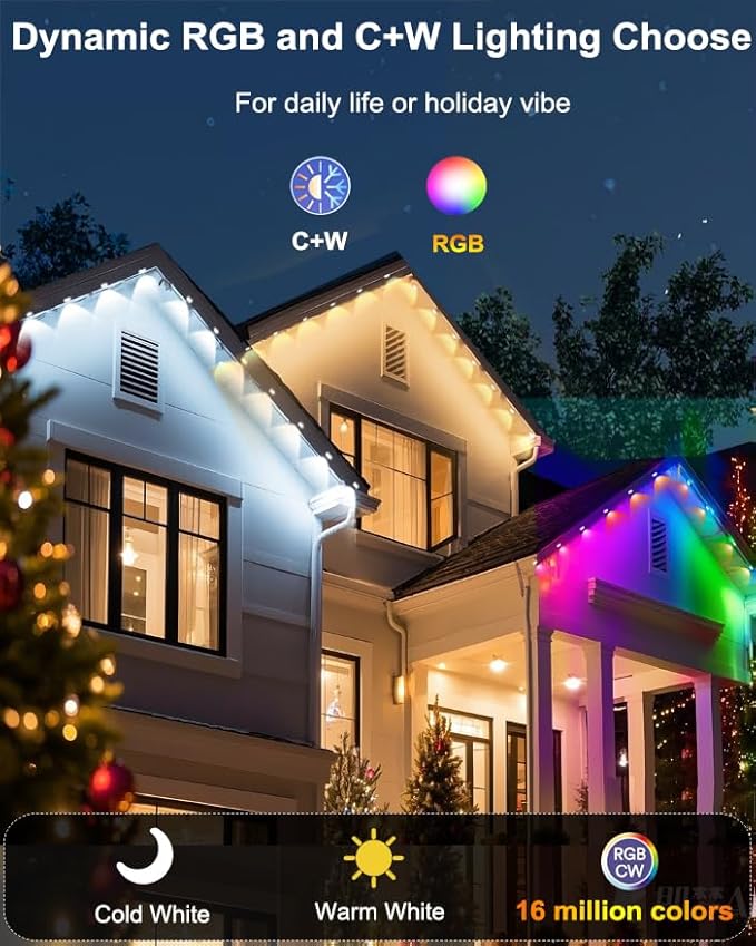 100ft Permanent Outdoor Smart Lights Pro with 60 RGBCW+IC LEDs & WiFi/Alexa Control, IP68 Waterproof Christmas Lights Outdoor Year-Round Lighting 108 Scene Modes for Daily, Halloween Décor