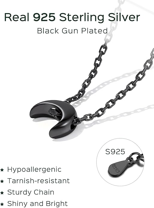 ChicSilver Personalized 925 Sterling Silver Dainty Small Heart/Star/Moon/Dot/Triangle Pendant Necklace for Women, Silver/Gold/Rose Gold/Black (with Gift Box)