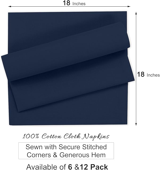 Ruvanti Premium Cloth Napkins Set of 12, 18x18 Inches, 100% Cotton, Washable, Soft & Absorbent, Perfect for Wedding, Christmas, ‎Thanksgiving Dinners - Pageant Blue
