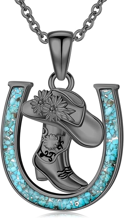 Western Cowboy Necklace 925 Sterling Silver Horseshoe Pendant Western Jewelry Cowgirl Gifts for Women Girlfriend Cowboy Cowgirl