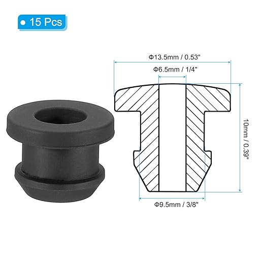 PATIKIL 9.5mm / 3/8 Inch Drill Hole,1/4 Inch ID Rubber Grommets, 15Pcs Top Hat Grommet for Wiring Eyelet Ring Gasket Automotive Firewall Cable Hole Plugs Wires Protection, Black