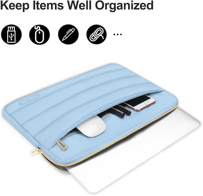 MOSISO 15-15.6 inch Laptop Case, 16 inch Puffy Laptop Sleeve Compatible with MacBook Pro 16, HP Dell ASUS Acer Toshiba Lenovo Notebook Computer, Polyester Horizontal Bag with Small Case, Air Blue