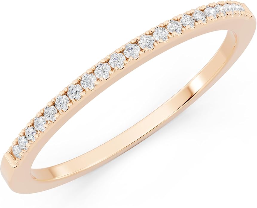 Dazzlingrock Collection Valentine's Day Gift 0.08 Ctw Womens Diamond Wedding Band, Real Natural Round White Diamond Minimalist Thin Stackable Ring for Her in 10K Solid Gold