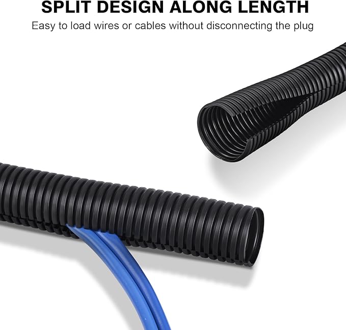 CrocSee 10ft - 1 inch Flame Retardant Split Wire Loom Tubing with Installation Tool - Flexible Wire Covers Cord Protectors - Black