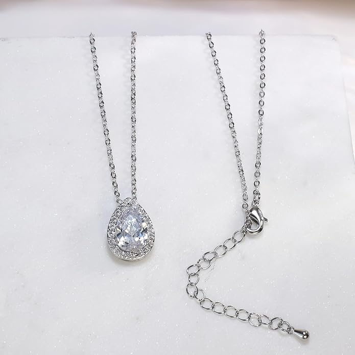 UDYLGOON Imitation Cubic Zironia Diamond Teardrop Earrings Necklace Bracelet Jewelry Set For Bride Bridesmaids Bridal Wedding Party Prom Jewelry Gift