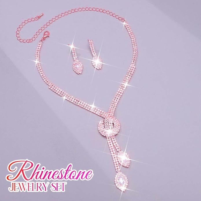 Unicra Silver Rhinestone Bridal Wedding Jewelry Set Crystal Necklace Earrings Sets Formal Prom Costume Jewelry Sets for Women and Brides