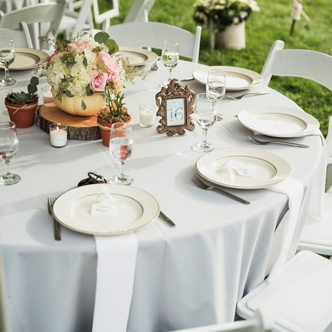 2 Pack Round Tablecloth White 120 Inch, Stain Resistant and Wrinkle Polyester Fabric, Washable Table Cover for Kitchen Dining, Wedding, Buffet Table, Holiday Party