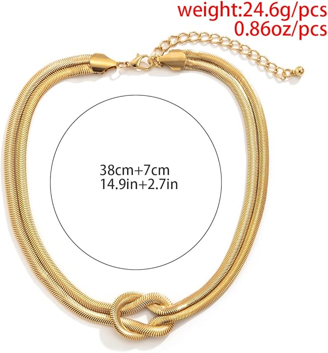 PLOUTOS Chunky Gold Knot Choker Necklace for Women Adjustable Double Snake Chain Design Bold Statement Fashion Jewelry Accessory For Party Daily Wear Gift