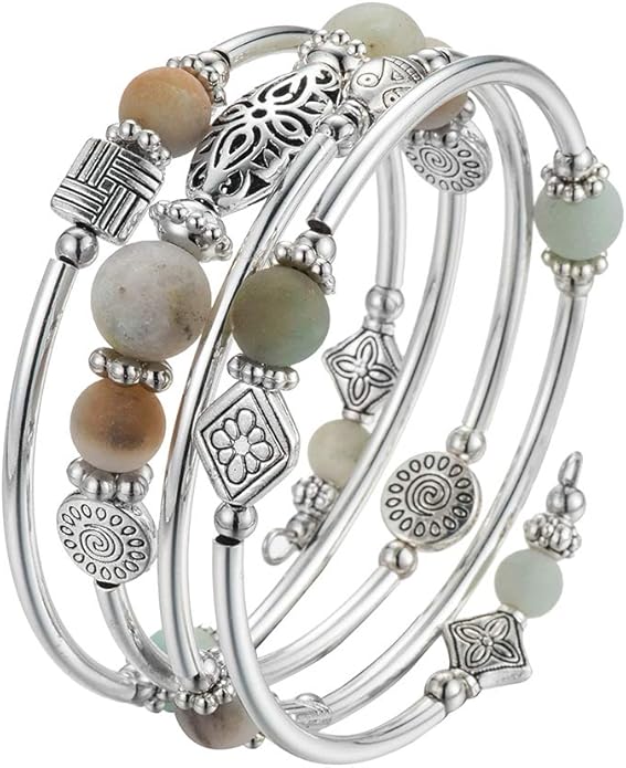 BULINLIN Layered Wrap Bangle Turquoise Bracelet - Bead Bracelet with Natural Agate Stone, Gifts For Women