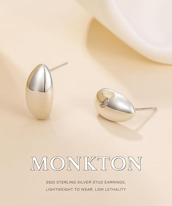 Monkton Huggie Earrings S925 Sterling Silver Hoop Earrings - Chic Dome Lightweight Hypoallergenic Women's Jewelry