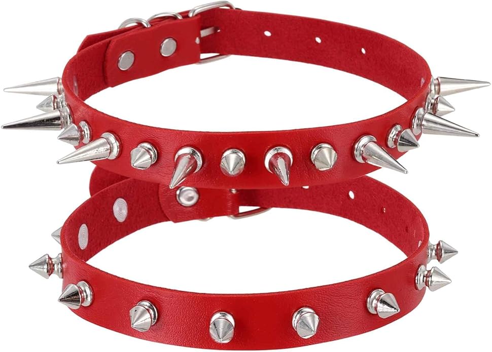 MECCANIXITY Spiked Chokers, Metal Spike Studded Link Leather Collar Chokers Necklace with Spikes Gothic Jewelry Accessories
