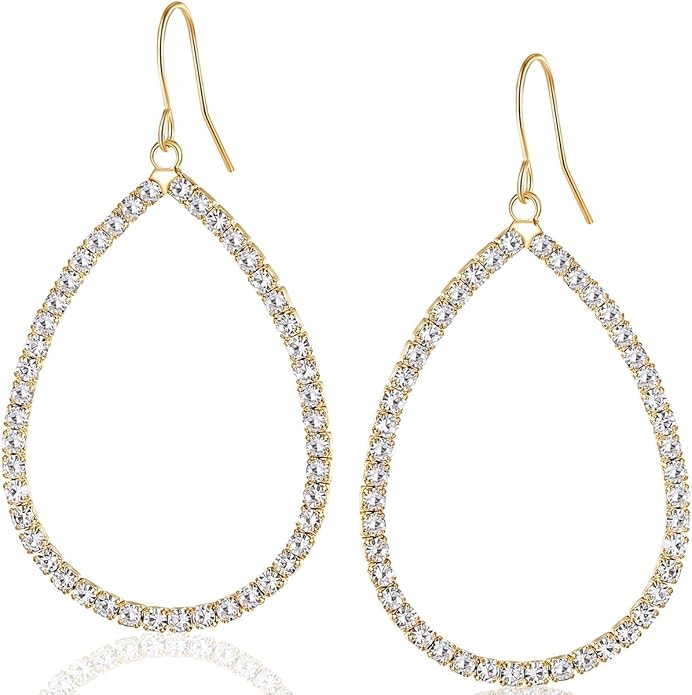 Simulated Diamond Teardrop Dangle Earrings For Women - Gold or Silver Tone with Cubic Zirconia - Hypoallergenic and Safe for Sensitive Ears