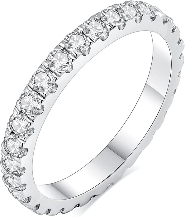 IMOLOVE Moissanite Wedding Band Wedding Rings for Women 925 Sterling Silver Rings with 18K White Gold Plated Eternity Stackable Engagement Ring Anniversary Band Size 3-12