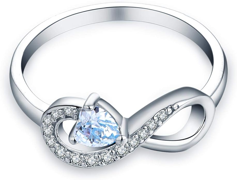 JO WISDOM Promise Ring for Women Sterling Silver Infinity Heart Promise Rings for Her Birthstone Cubic Zirconia Friendship Ring Size 5-12