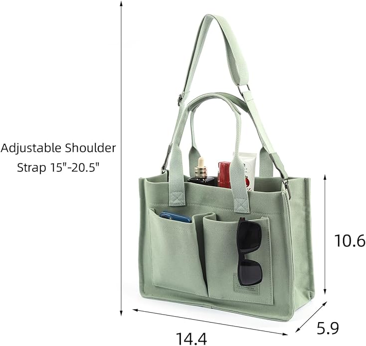 Canvas Tote Bag for Women, Large Laptop Travel Tote Handbag Totes with Crossbody Shoulder Teachers Reusable Grocery Bags