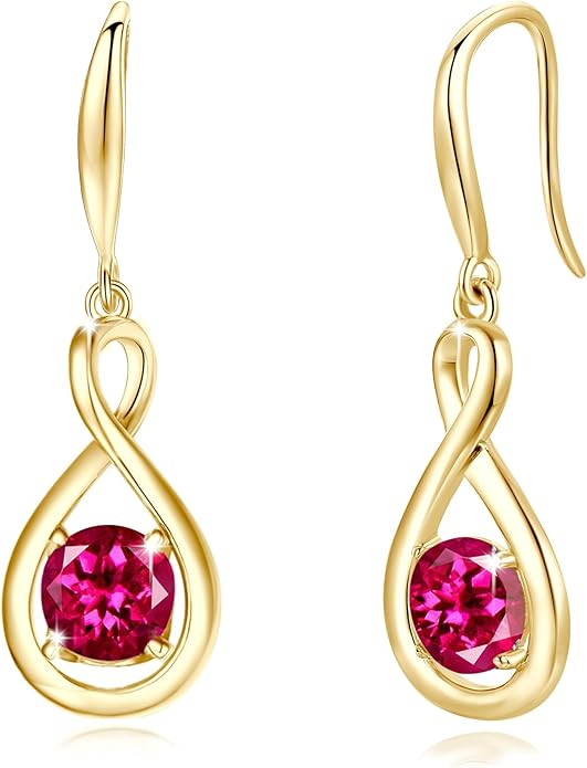 FANCIME Valentines Day Gift Dangle Drop Earrings 925 Sterling Silver Dainty Infinity Round Gemstone Birthstone Jewelry Birthday Gifts for Her Women