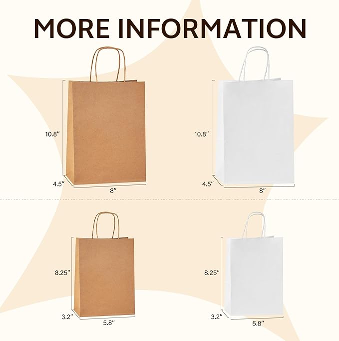 YEEHAW Brown Paper Bags with Handles Bulk 5.8"x3.2"x8.25" 100Pcs Gift Bags Small Size, Brown Gift Bag with Handles for Retail, Party, Shopping, Merchandise