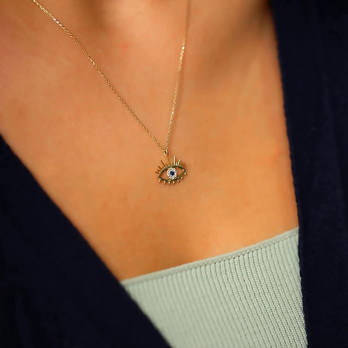 Evil Eye Necklace for Women 14K Gold Plated Delicate Necklaces Blue White CZ Diamond Pendant Necklace Cute Boho Tiny Evil Eye Lucky Protection Jewelry Gift for Women