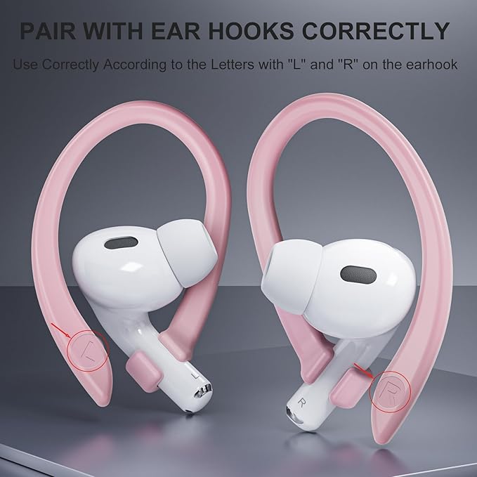 2 Pairs AirPods Ear Hooks for AirPods Pro 2, AirPods Pro, AirPods 4, 3, 2 & 1, Upgraded Anti Slip Sports Clip Hooks for AirPods 1, 2, 3, 4,Pro, Pro 2 – Pink