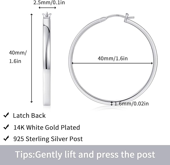 Gacimy Flatted Hoop Earrings for Women 14K Gold Plated with 925 Sterling Silver Post