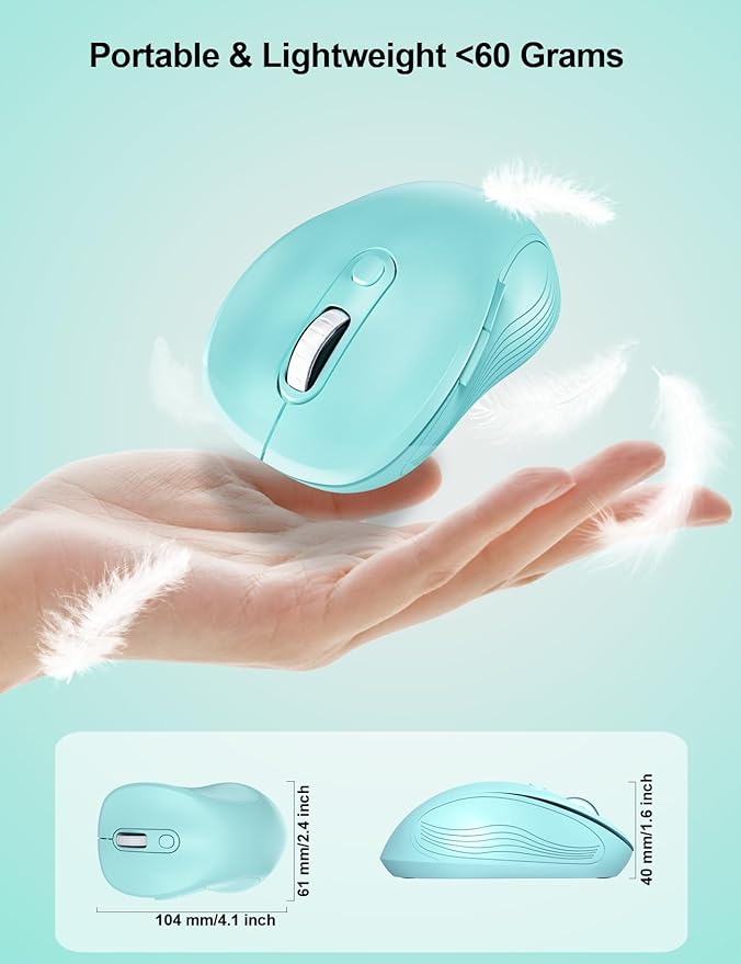 Trueque Wireless Mouse for Laptop, 2.4GHz Ergonomic Computer Mouse with Back & Forward Buttons, 3-Level DPI, 6 Buttons, Optical USB Cordless Mice for Windows Chromebook MacBook PC (Mint Green)