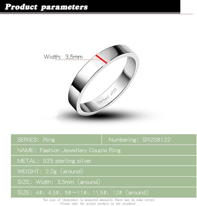 Dankadi Simple Fashion S925 Sterling Silver Ring Smooth Plain Dome Comfort Solid Silver Wedding Ring For Men & Women 3.5 mm 3-13# 24k Real Gold Plated Jewelry