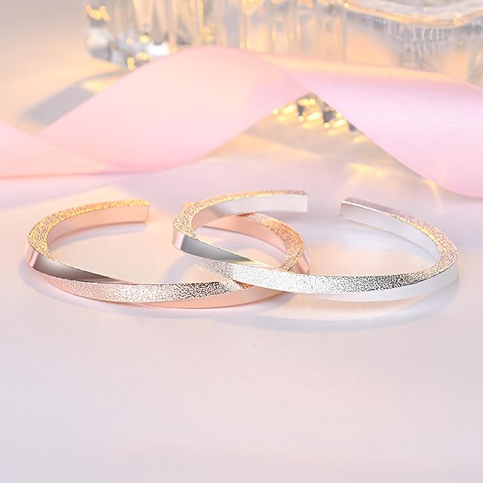 925 Sterling Silver Cuff Bangle Bracelets Adjustable Open Bangles, Fashion Jewelry Simple Adjustable 925 Silver Bangles for Women Mom Wife