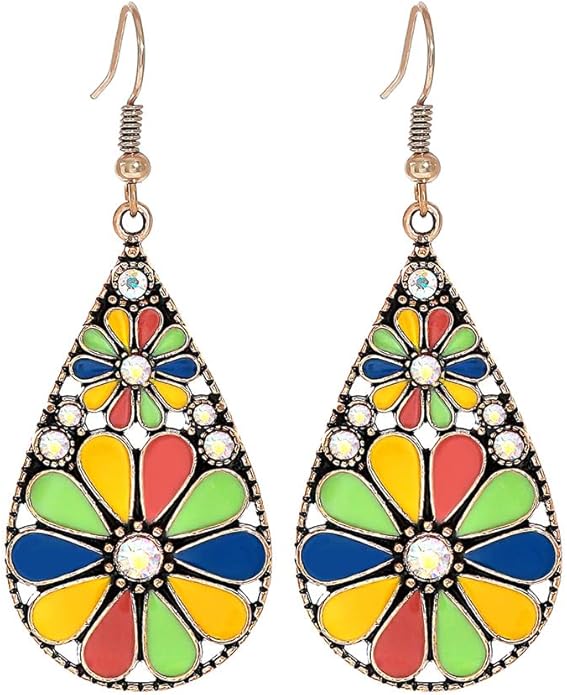 Colorful Green Teardrop Earrings for Women - Bohemian Style Enamel Dangle Earrings Lightweight Fashion Jewelry for Daily/Wedding/Party